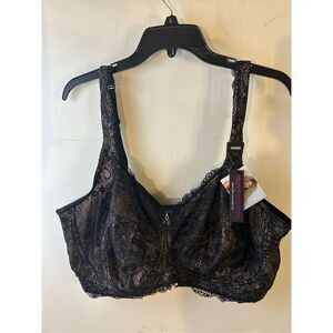 Curvy Couture 46DDD Bra black hue w/ballet fever lace wire bralett new